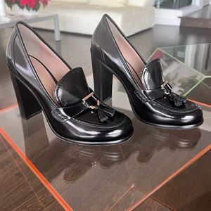 Salvatore Ferragamo Italian Leather 4in thick loafer heel